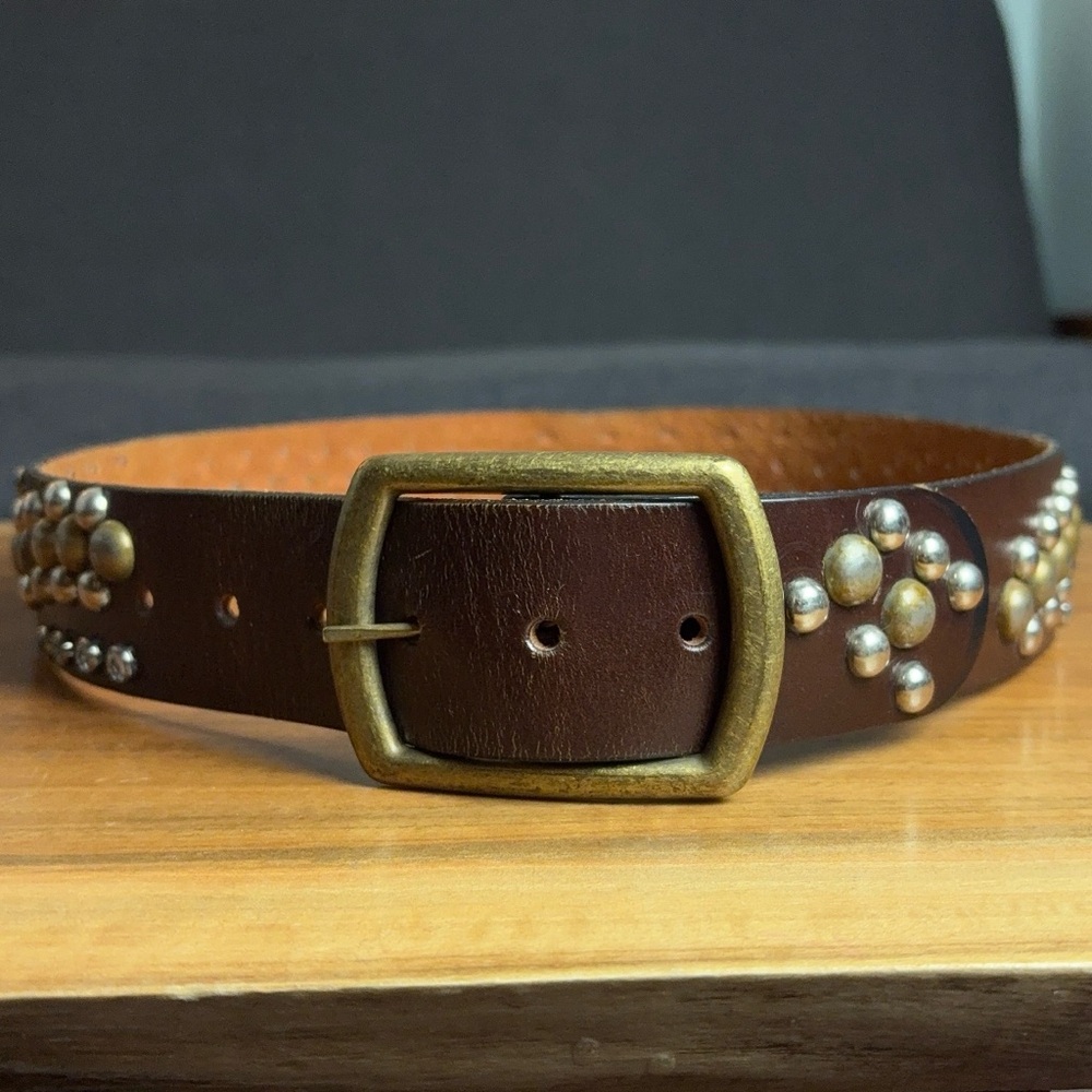 Vintage 70s Wear Cali Leather Studs Crystal Swarovski Belt Brown USA